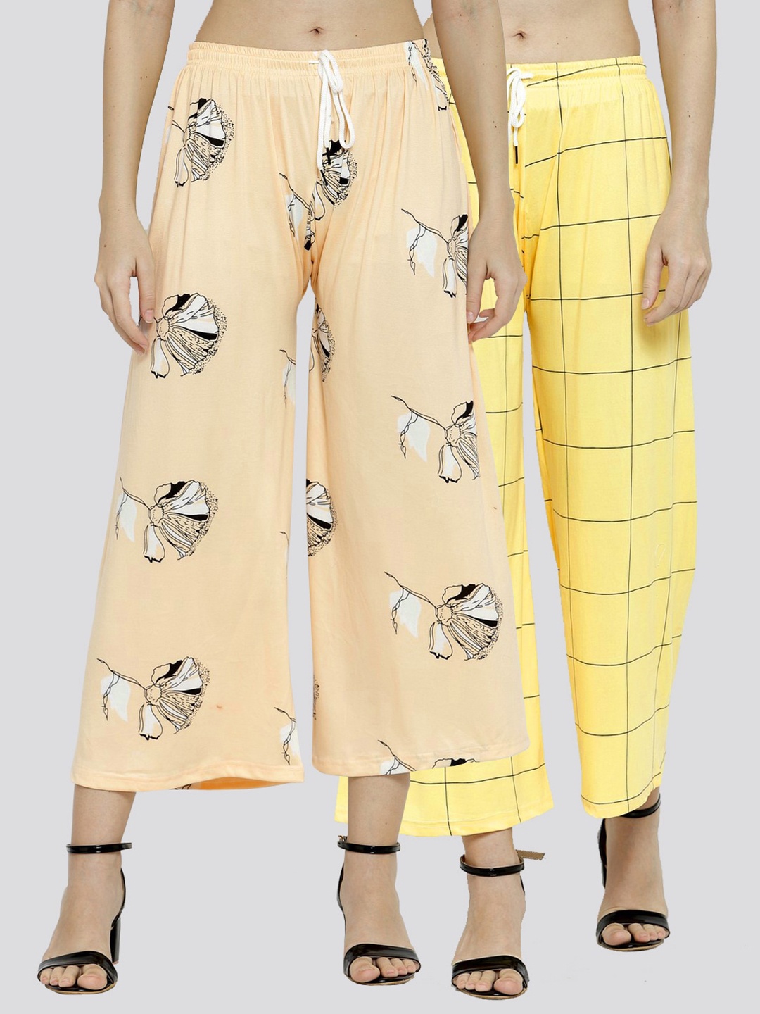 

KLOTTHE Women Pack Of 2 Yellow & Beige Floral Printed Palazzos