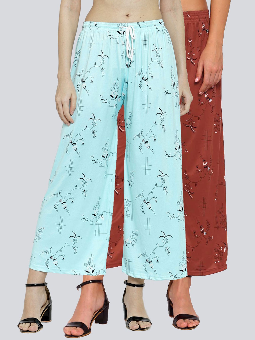 

KLOTTHE Women Pack Of 2 Blue & Brown Floral Printed Palazzos