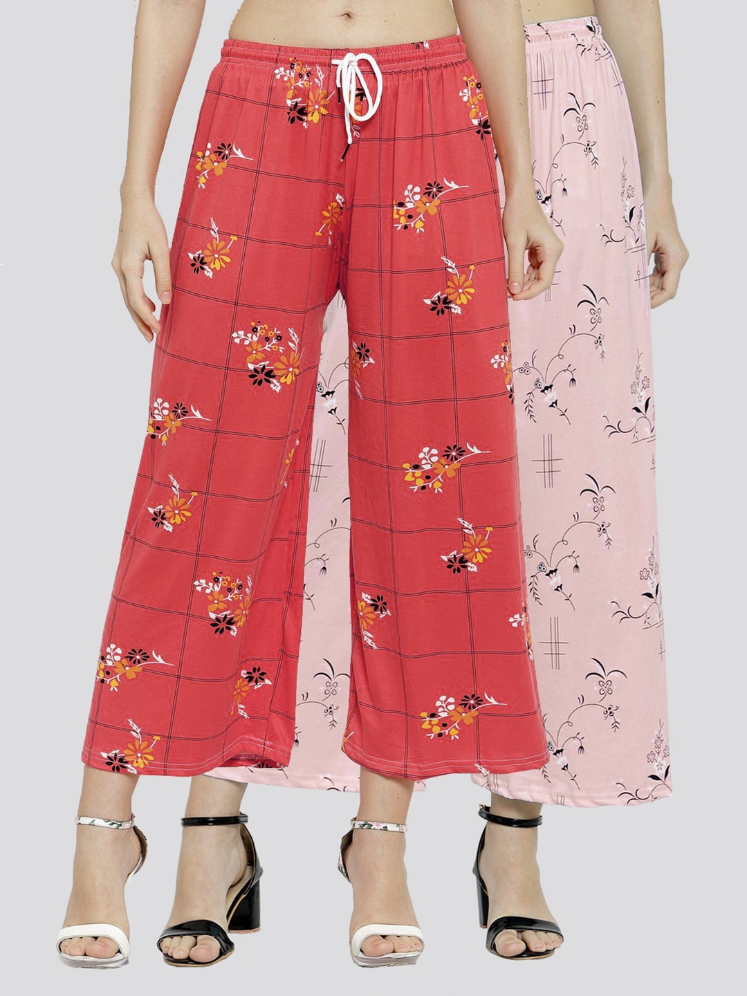 

KLOTTHE Women Pack of 2 Pink & Red Floral Printed Palazzos
