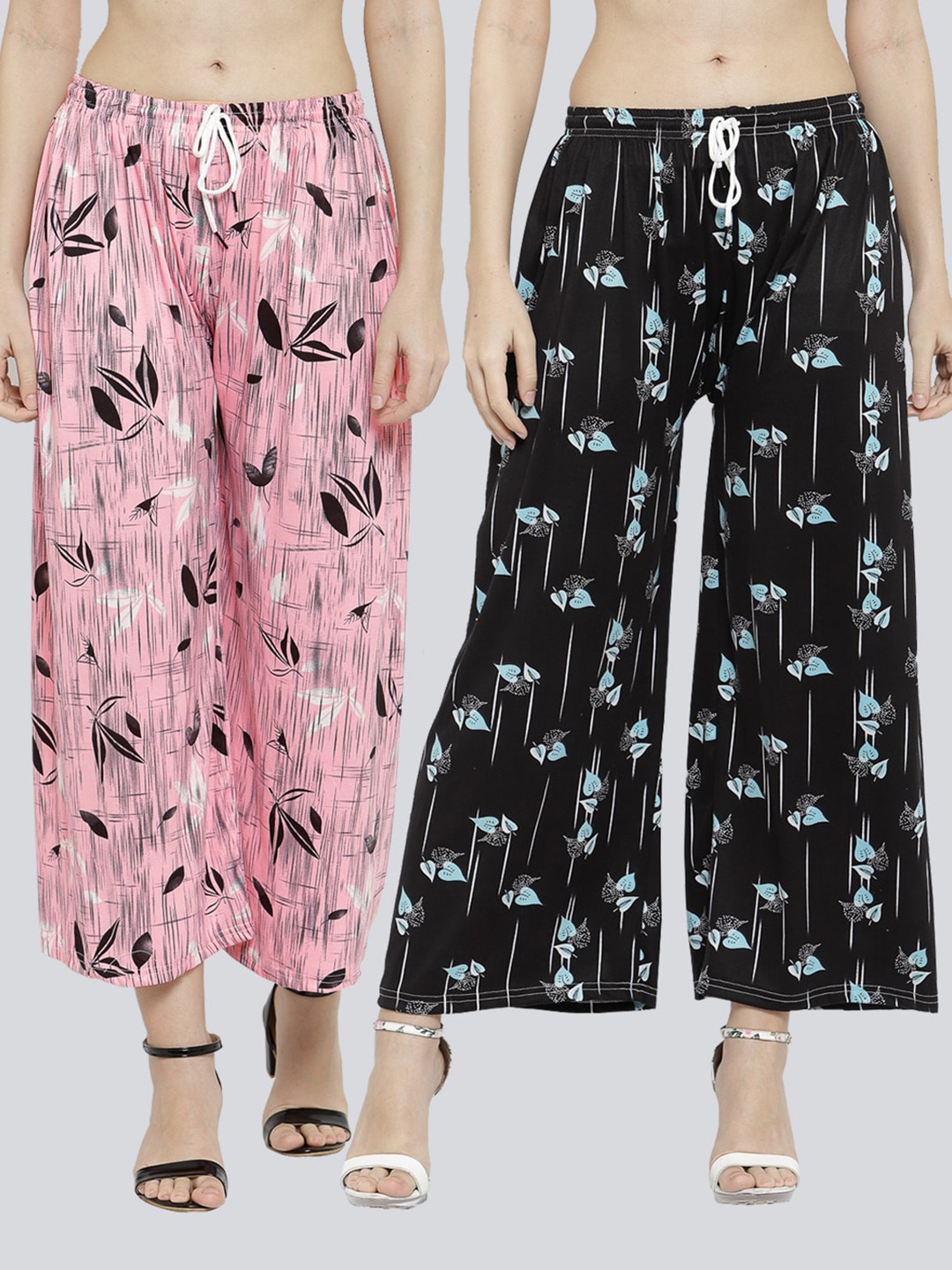

KLOTTHE Women Pack of 2 Black & Pink Printed Palazzos