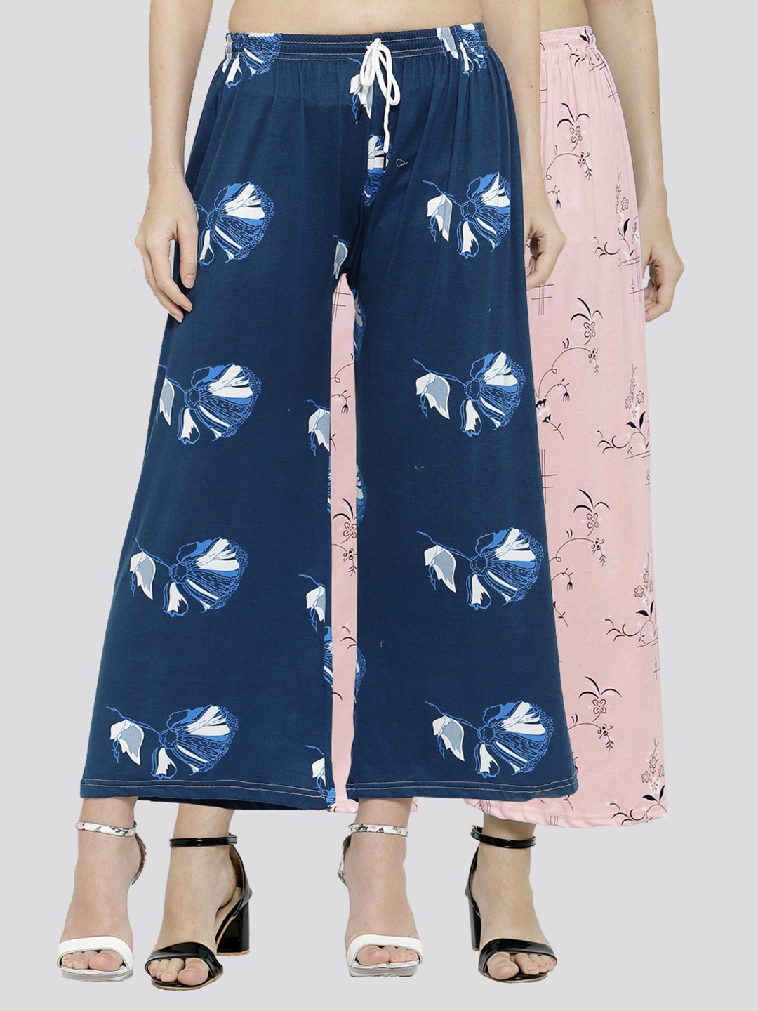 

KLOTTHE Women Navy Blue & Pink Pack of 2 Floral Printed Palazzos