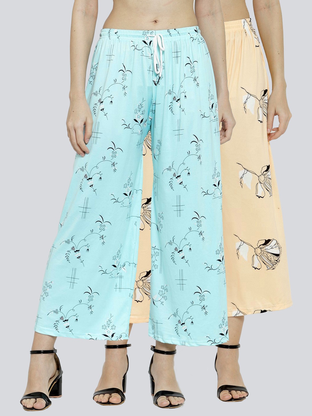 

KLOTTHE Women Blue & Cream-Coloured 2 Floral Printed Palazzos