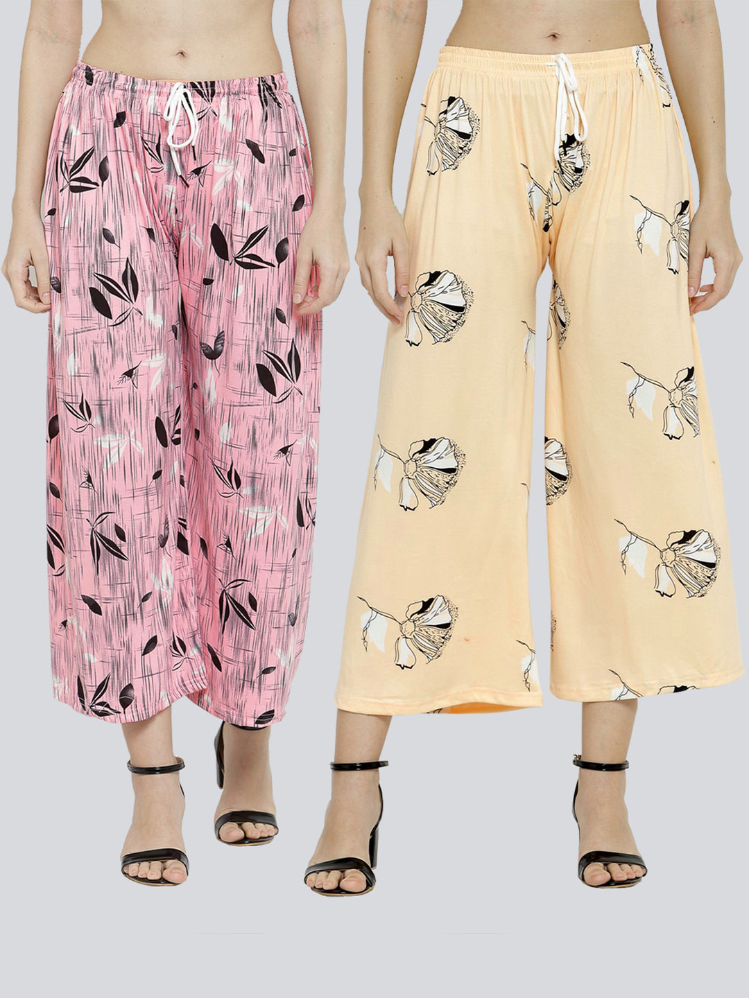 

KLOTTHE Women Pack Of 2 Pink & Peach Printed Wide Leg Palazzos