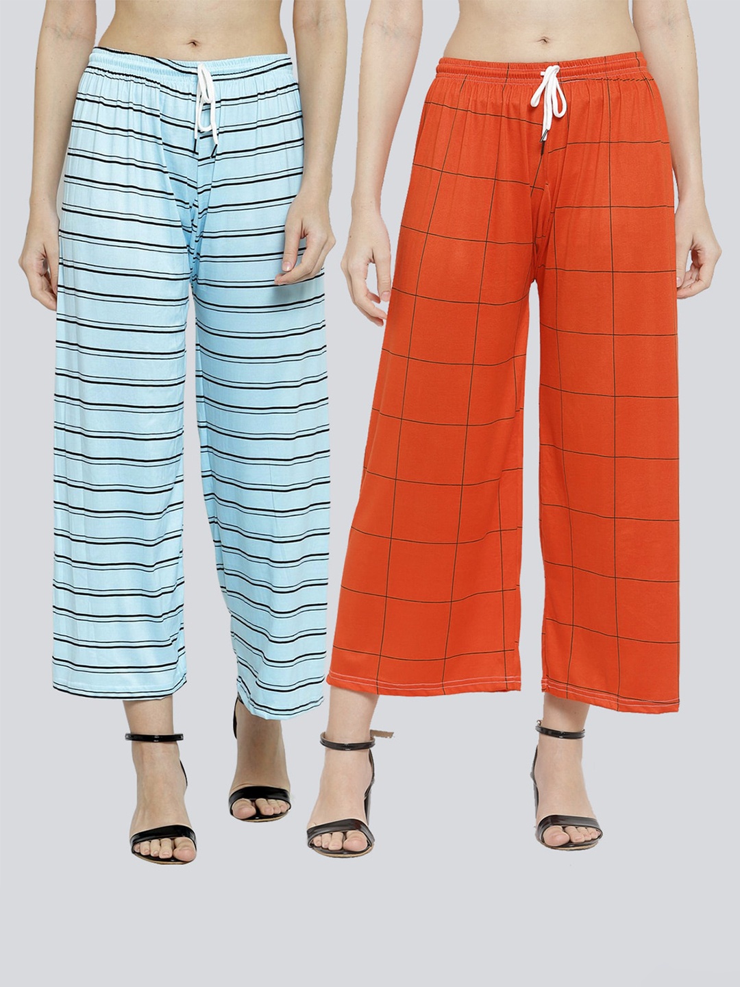 

KLOTTHE Women Orange & Black Pack of 2 Checked Palazzos