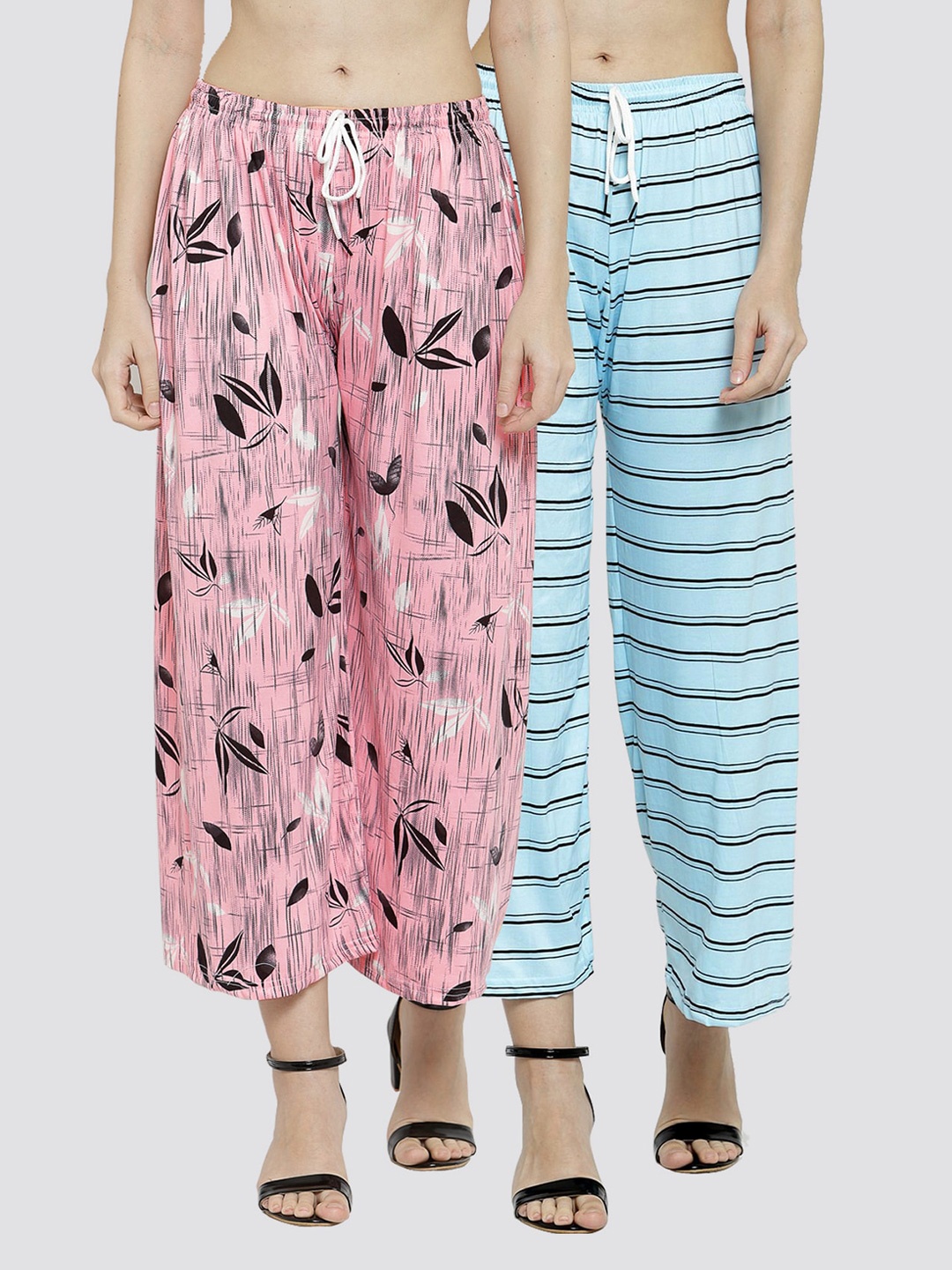 

KLOTTHE Women Set Of 2 Pink & Blue Floral Printed Palazzos