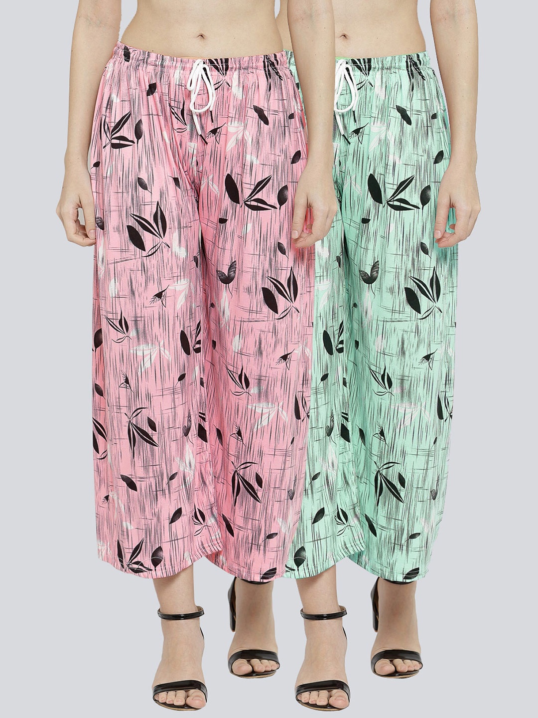 

KLOTTHE Women Pack of 2 Green & Pink Printed Palazzos