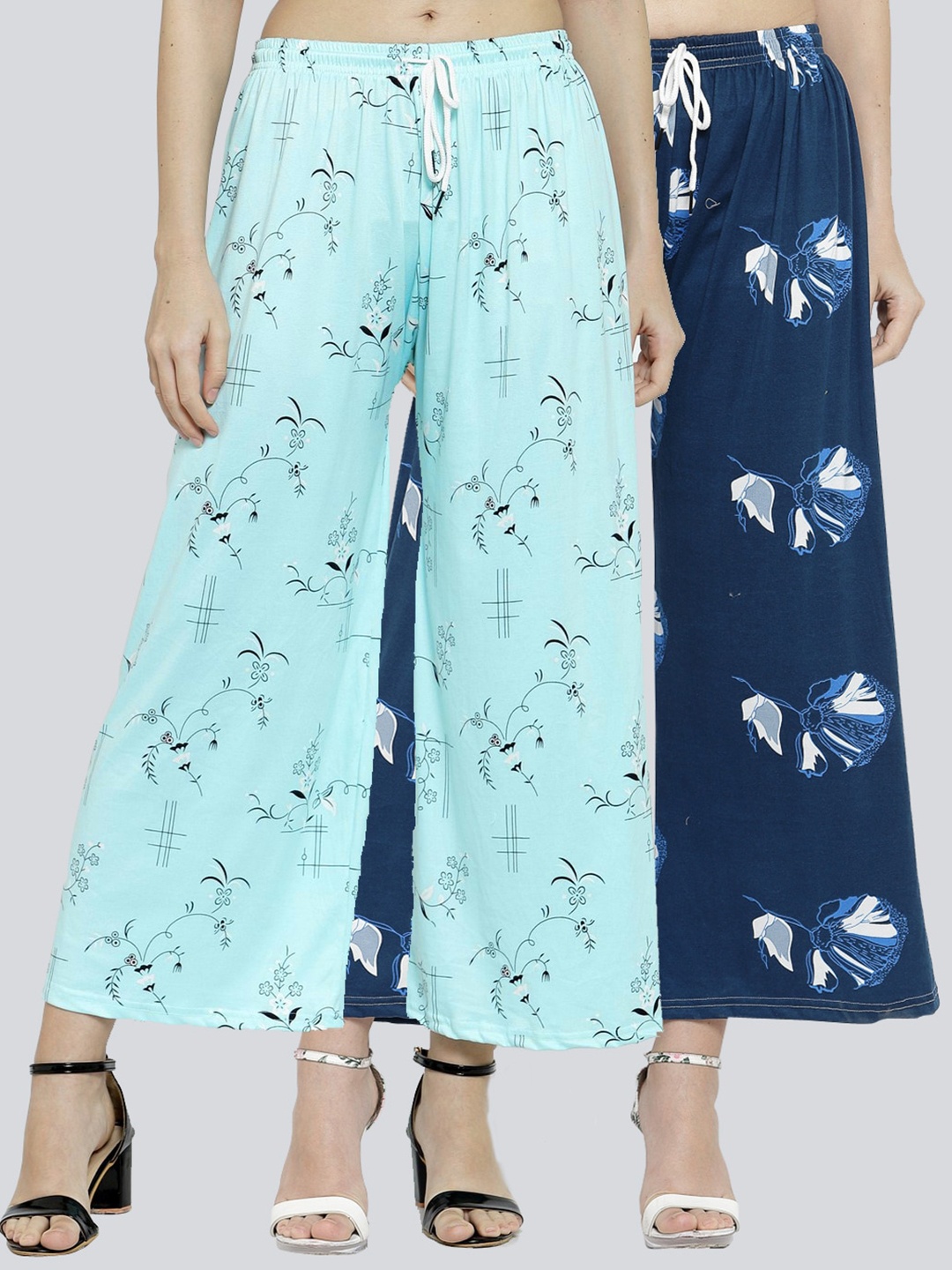 

KLOTTHE Women Blue Pack of 2 Floral Printed Palazzos