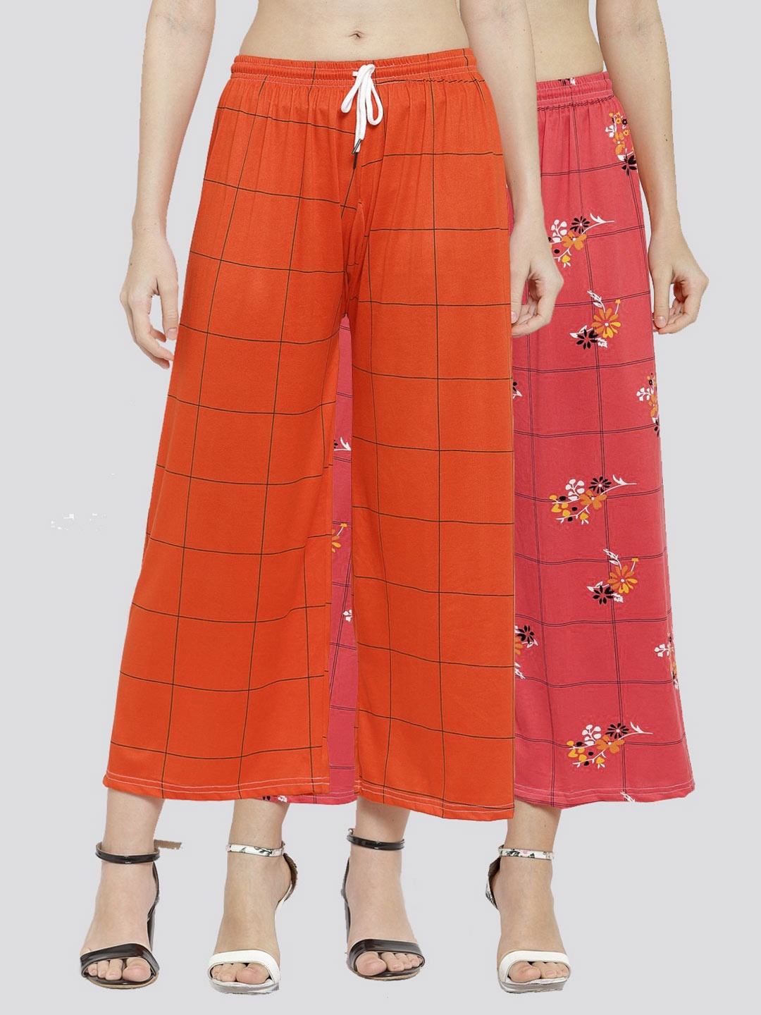 

KLOTTHE Women Pack Of 2 Red & Orange Floral Printed Palazzos