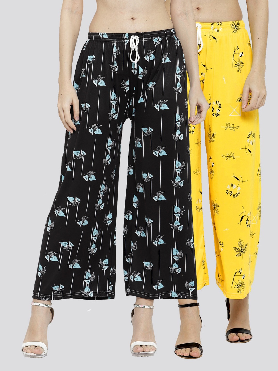 

KLOTTHE Women Pack Of 2 Black & Yellow Floral Printed Palazzos