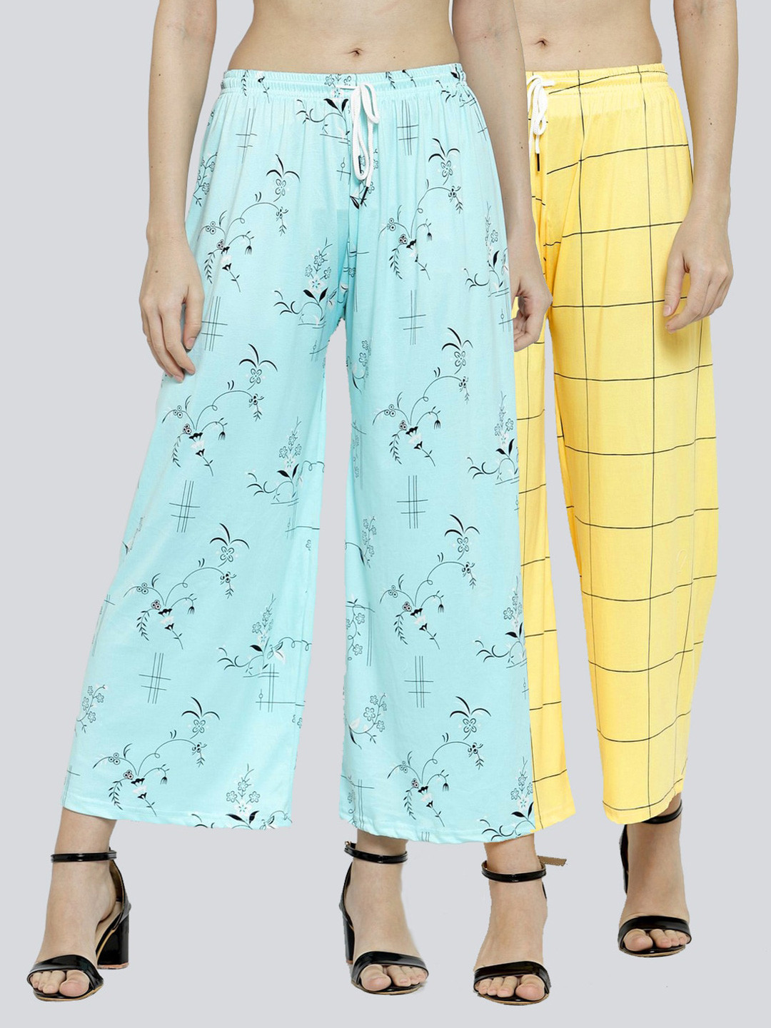 

KLOTTHE Women Pack Of 2 Yellow & Blue Floral Printed Cropped Palazzos