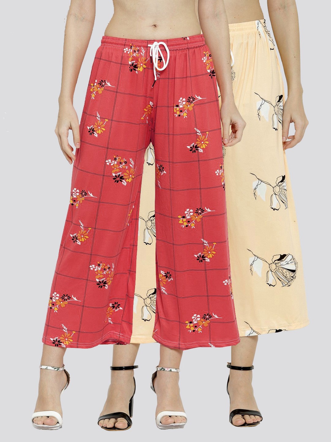 

KLOTTHE Women Pack Of 2 Multicoloured Floral Printed Palazzos, Multi