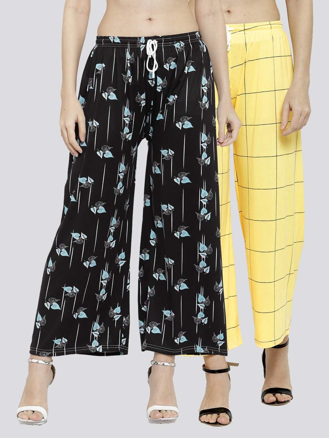 

KLOTTHE Women Pack of 2 Black & Yellow Floral Printed Palazzos