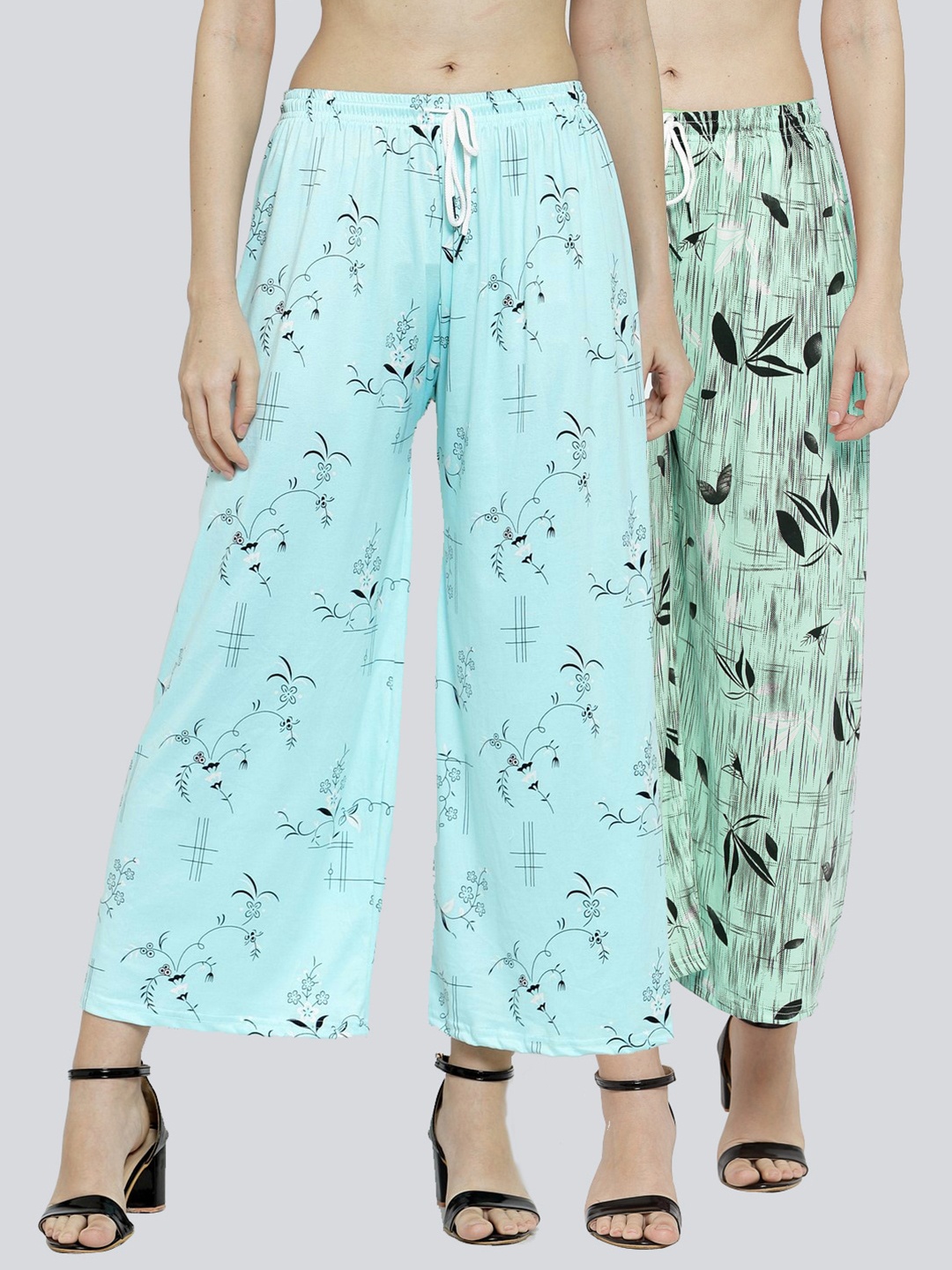 

KLOTTHE Women Pack of 2 Blue & Green Floral Printed Palazzos