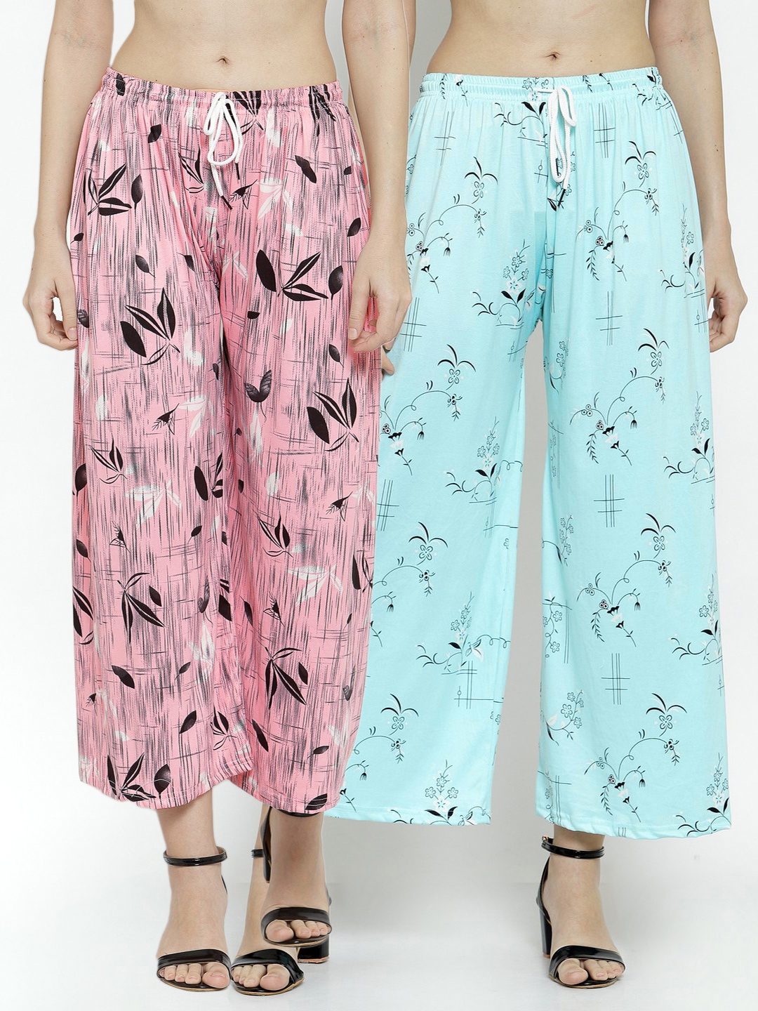 

KLOTTHE Women Pack of 2 Blue & Pink Printed Palazzos