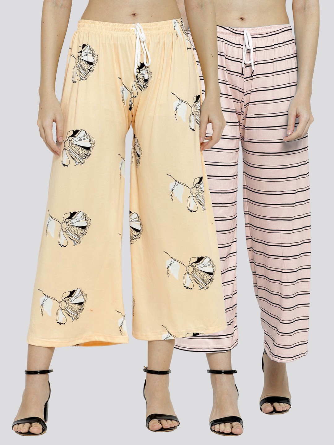 

KLOTTHE Women Pack of 2 Printed Palazzos, Cream