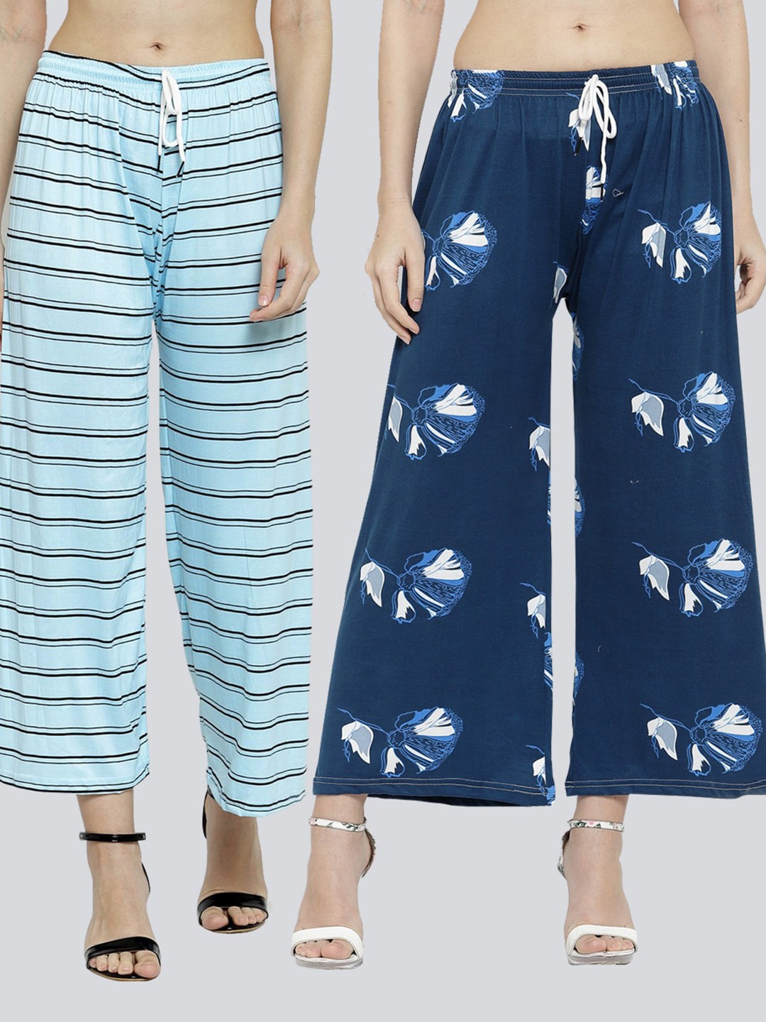 

KLOTTHE Women Blue & Black 2 Floral Printed Palazzos