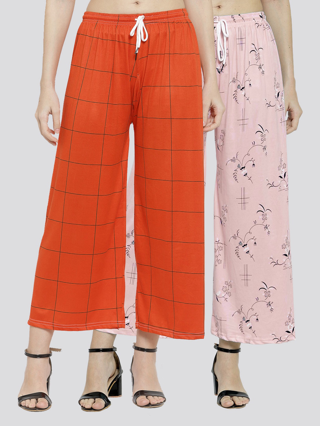 

KLOTTHE Women Set of 2 Pink & Orange Floral Printed Palazzos