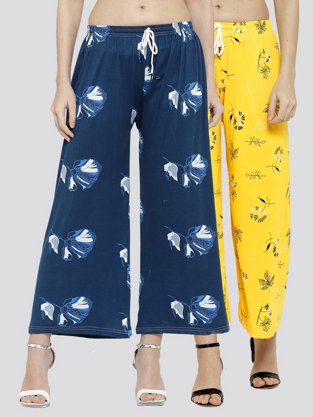 

KLOTTHE Women Navy Blue & Yellow Pack of 2 Printed Palazzos