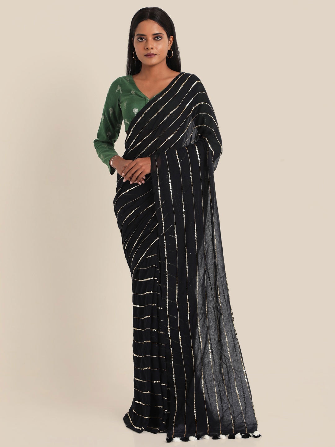 

Suta Black Sequin Embellished Pure Cotton Saree