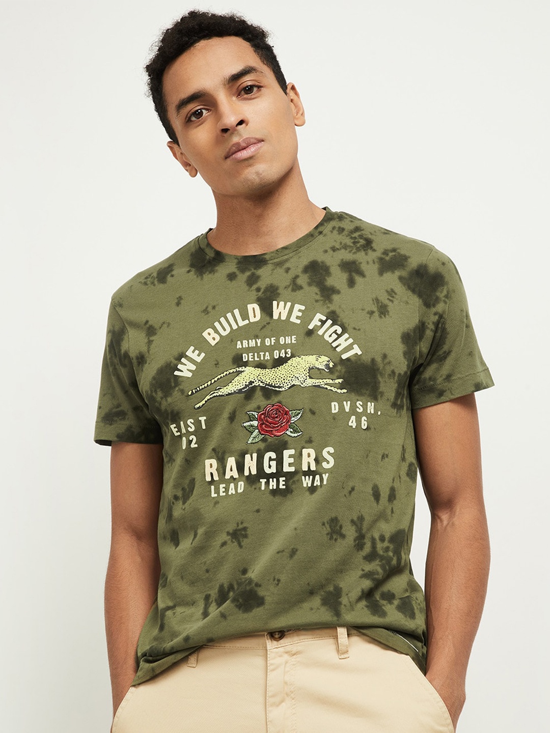 max Men Green Typography Printed T-shirt