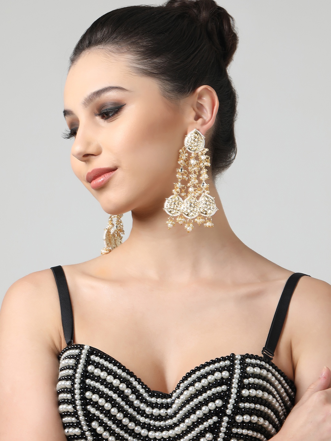 

Zaveri Pearls Gold Plated White Contemporary Chandbalis Earrings