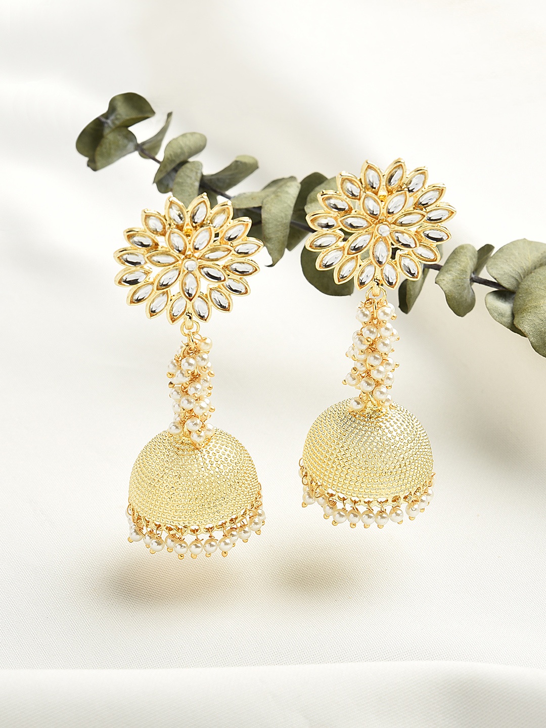 

Zaveri Pearls Gold-Plated Gold-Toned Contemporary Jhumkas Earrings