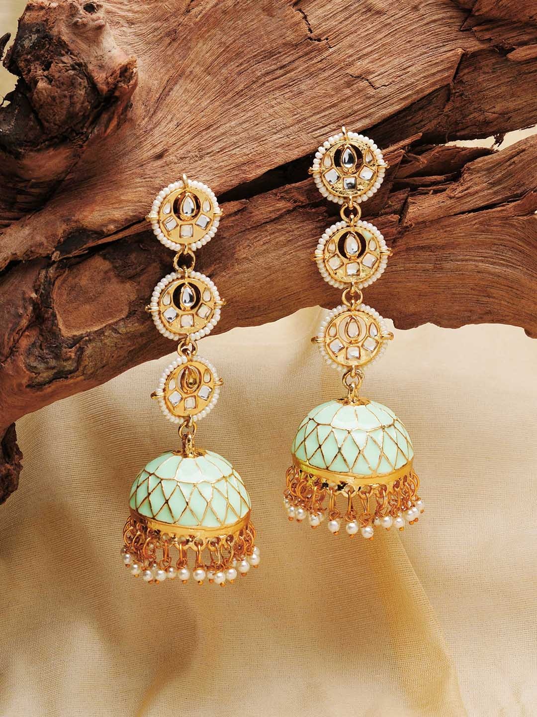 

Zaveri Pearls Gold Plated Green Contemporary Jhumkas Earrings