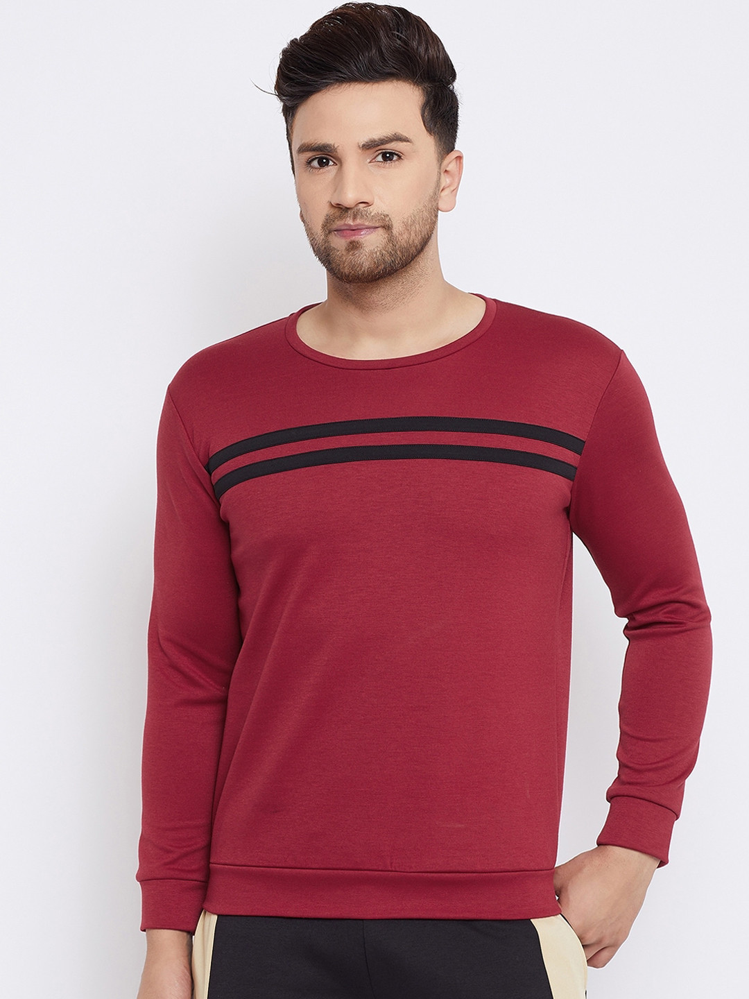 

armure Men Maroon & Black Striped Sweatshirt