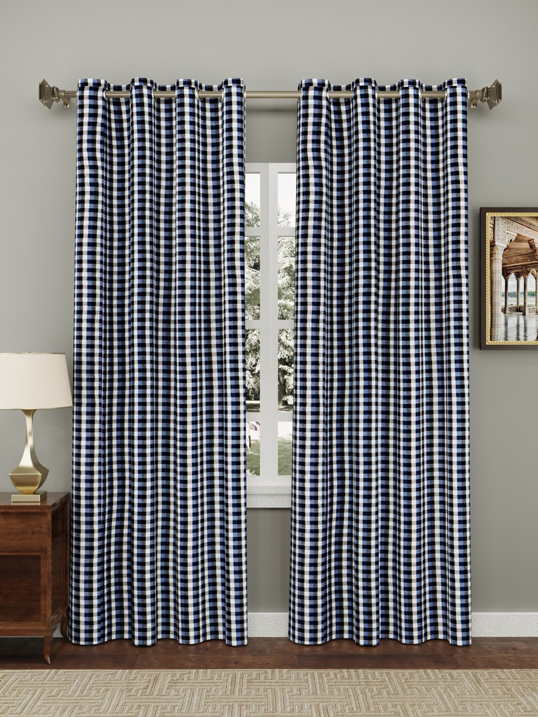 

Clasiko Blue & White Set of 2 Geometric Door Curtains