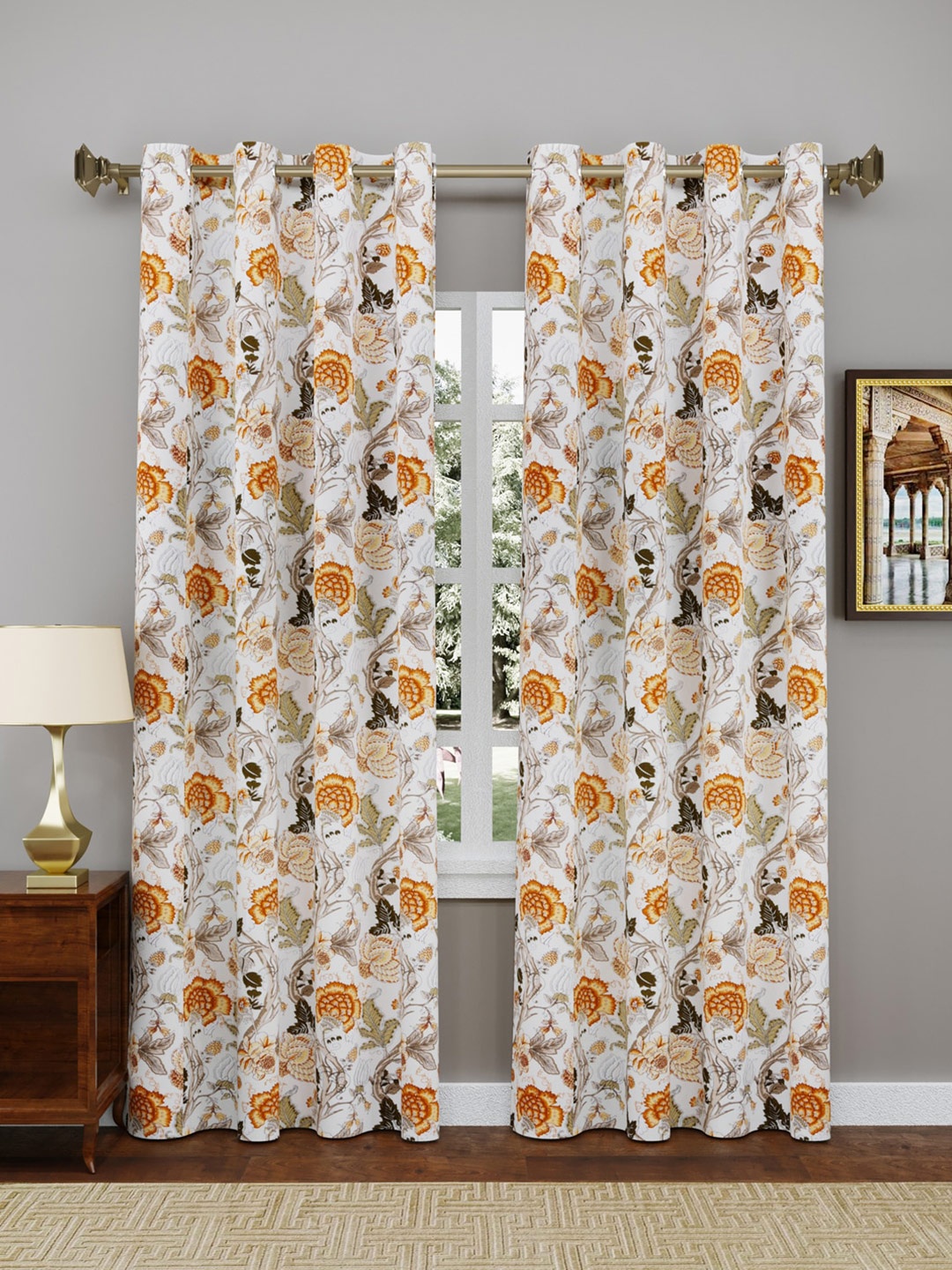 

Clasiko White & Yellow Set of 2 Floral Door Curtains