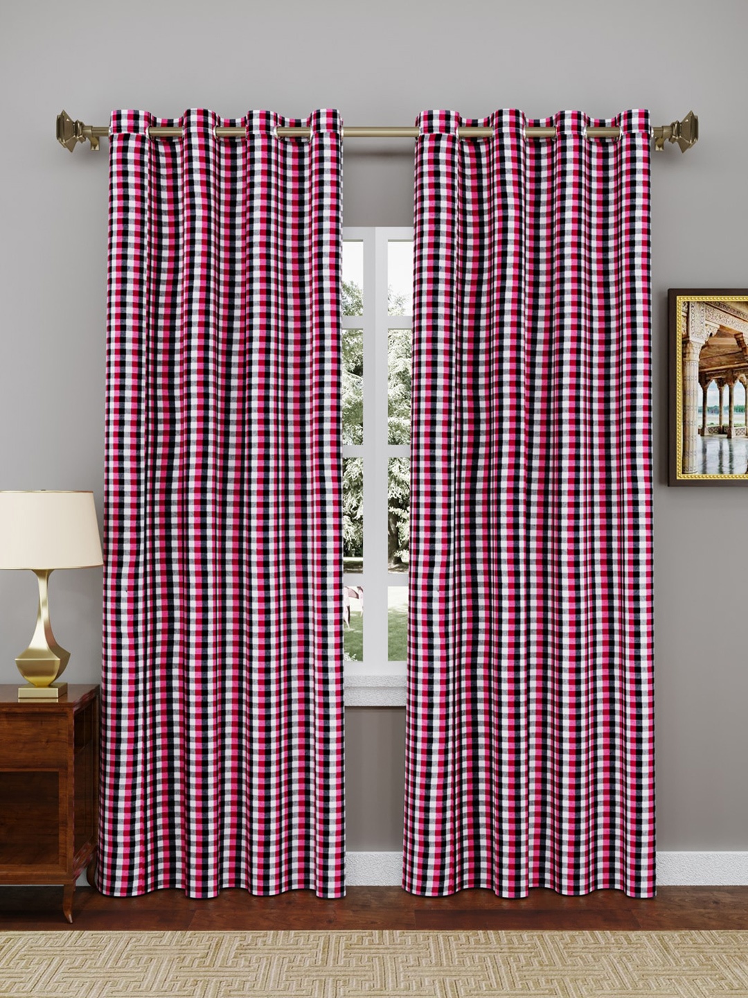 

Clasiko Pink & White Set of 2 Geometric Door Curtains