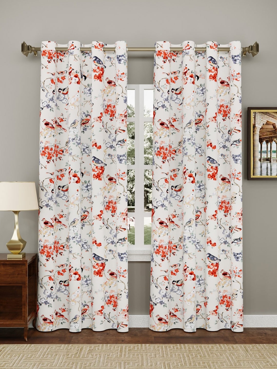 

Clasiko White & Orange Set of 2 Floral Door Curtains