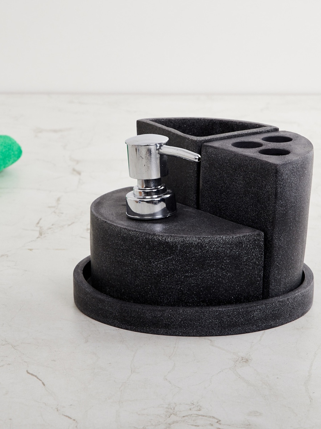 

Home Centre Set Of 4 Black & Silver-Toned Textured Polyresin Bath Accessories