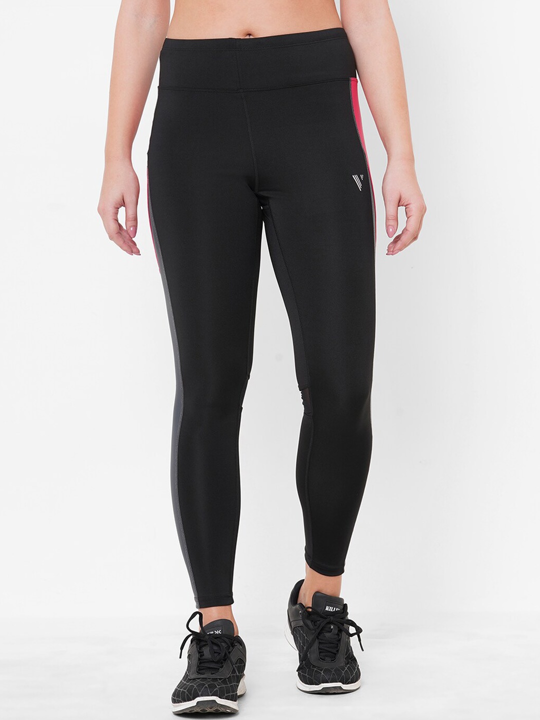 

VELOZ Women Black & Pink Colourblocked Leggings