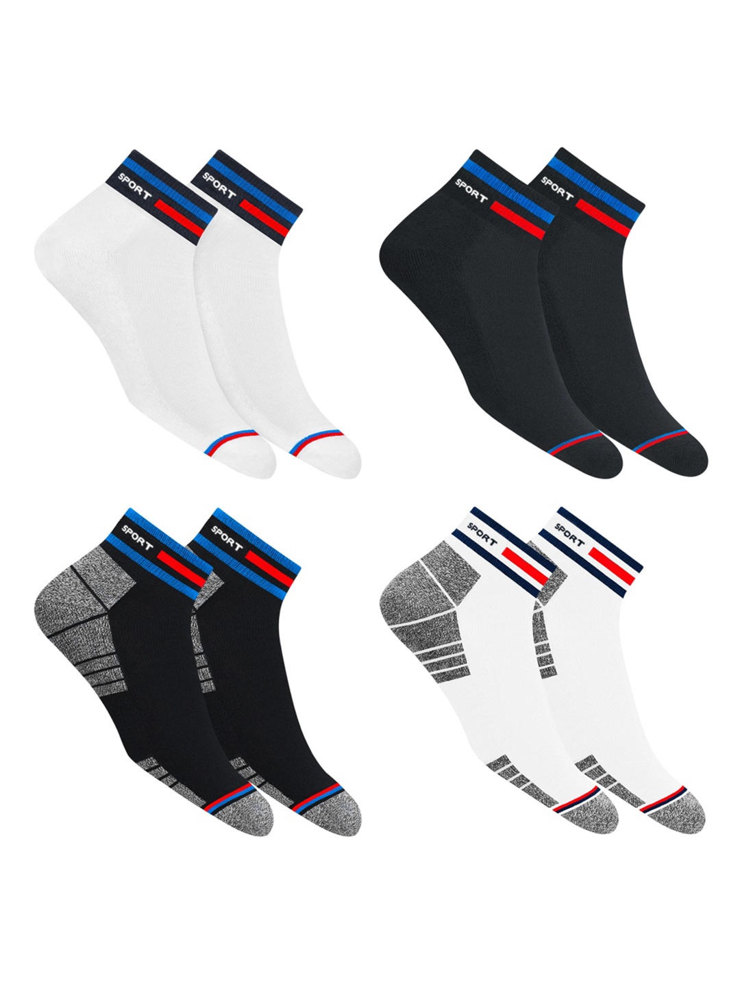 

NAVYSPORT Unisex Pack of 4 Patterned Casual Cushion Cotton Ankle Socks, White