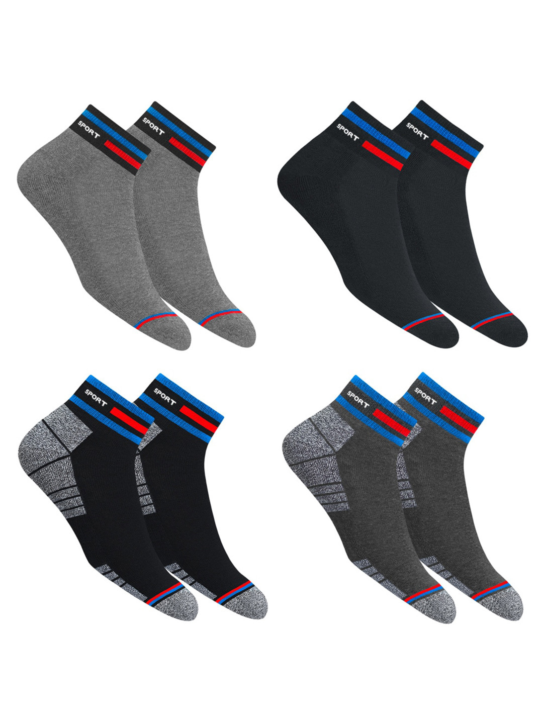 

NAVYSPORT Unisex Pack of 4 Patterned Casual Cushion Cotton Ankle Socks, Black