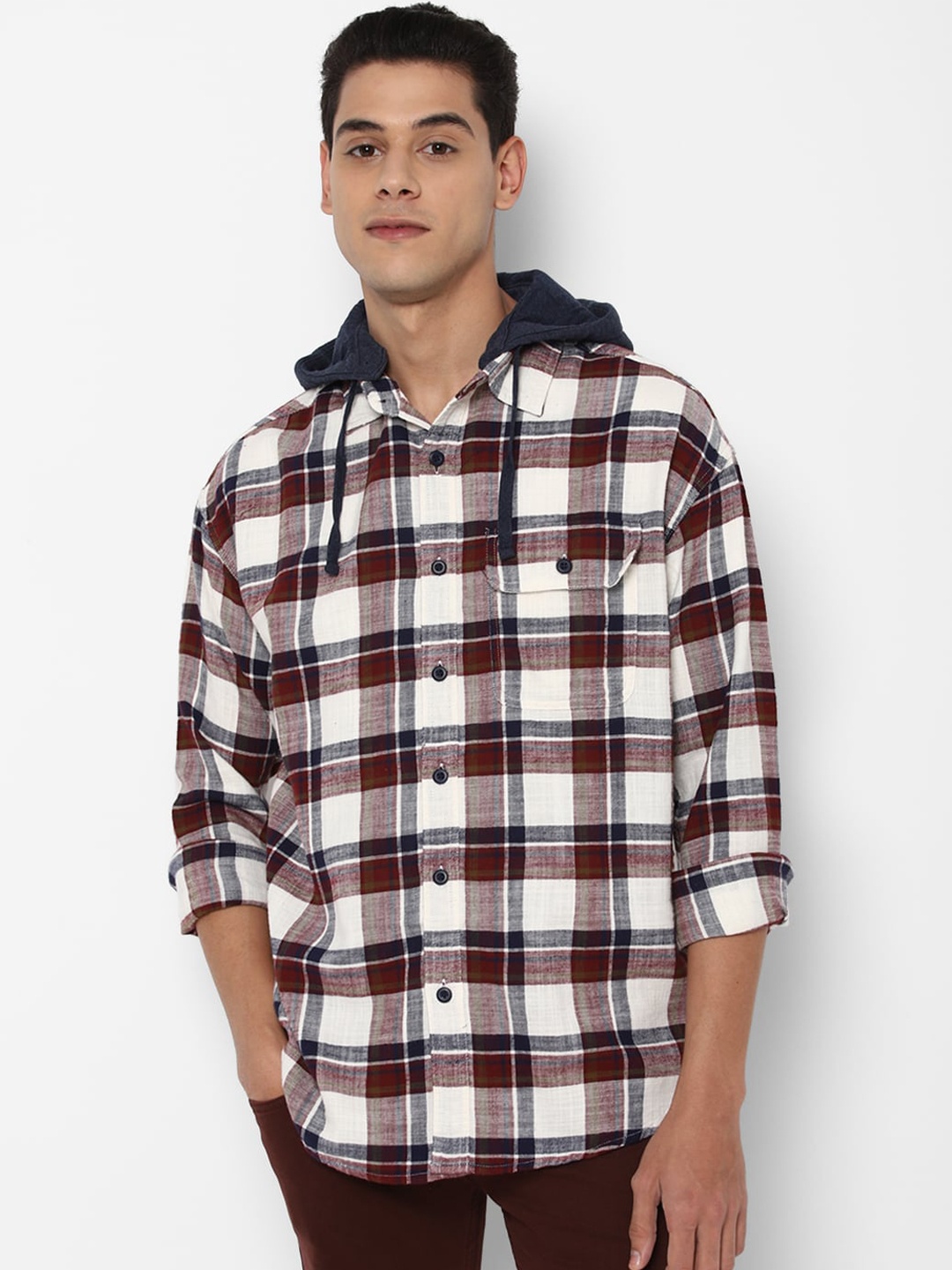 

AMERICAN EAGLE OUTFITTERS Men Burgundy Opaque Checked Casual Shirt