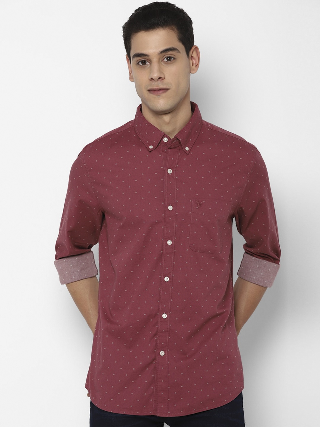 

AMERICAN EAGLE OUTFITTERS Men Burgundy Opaque Printed Casual Shirt