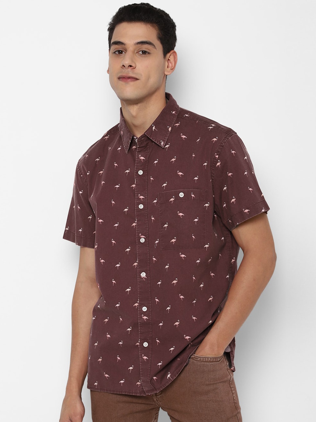 

AMERICAN EAGLE OUTFITTERS Men Burgundy Opaque Printed Casual Shirt