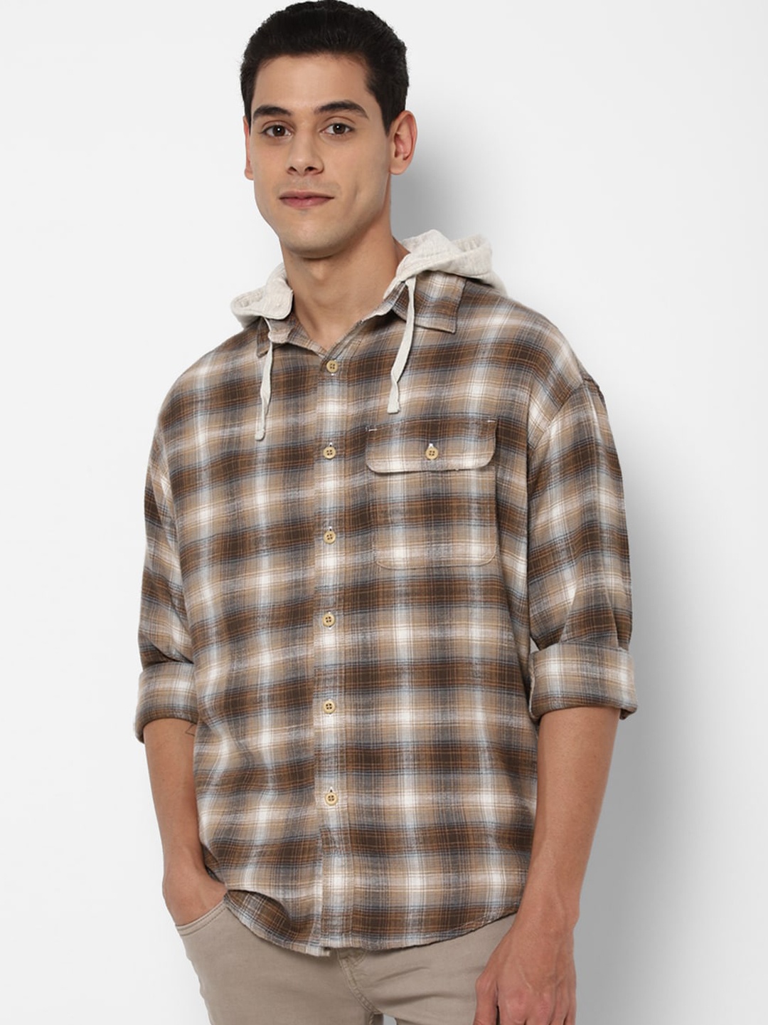 

AMERICAN EAGLE OUTFITTERS Men Brown Opaque Checked Casual Shirt