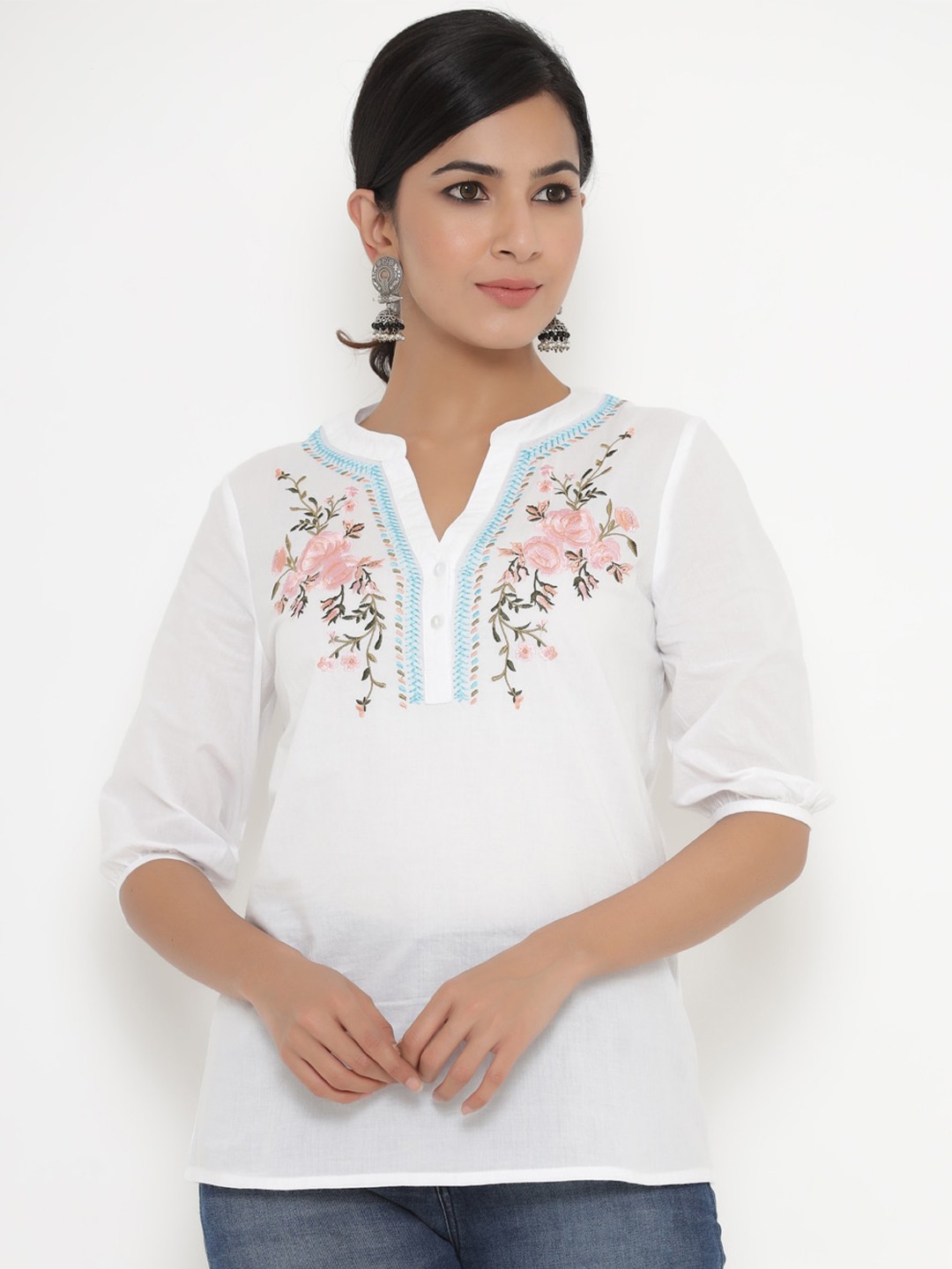 

Readiprint Fashions White Floral Regular Top