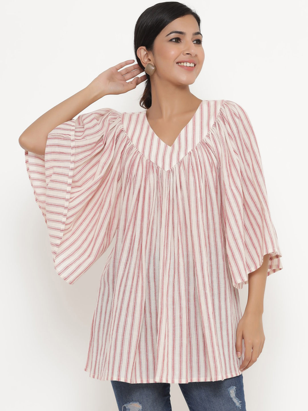 

Readiprint Fashions Beige Striped Kaftan Top