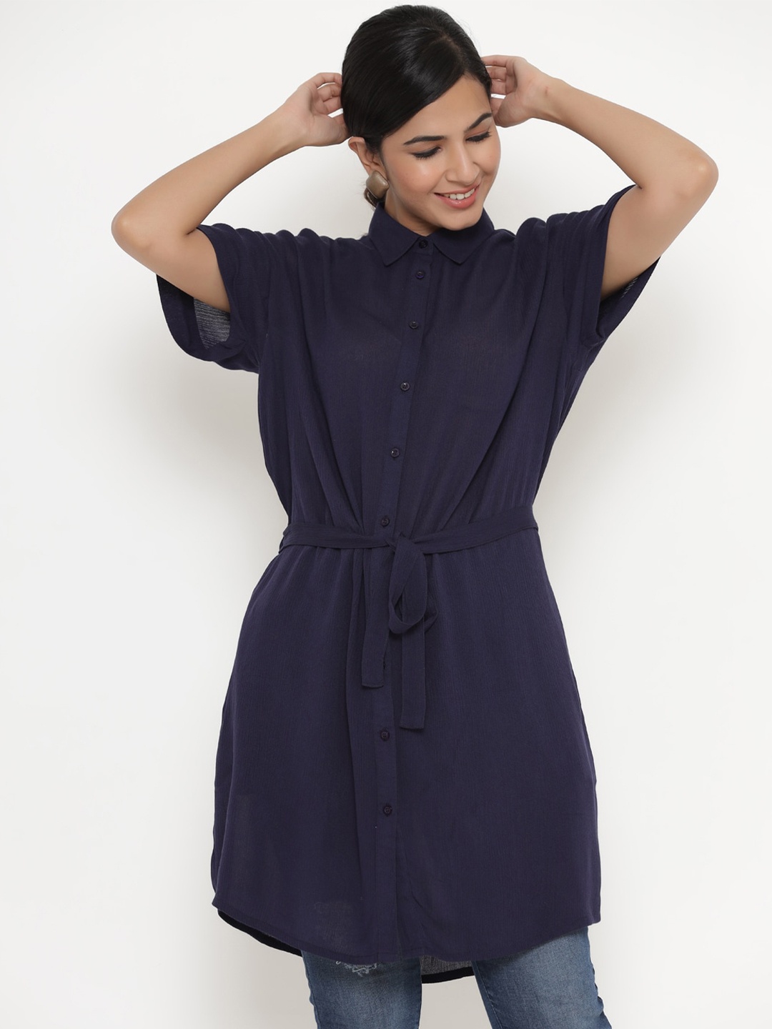 

Readiprint Fashions Blue Shirt Style Longline Top