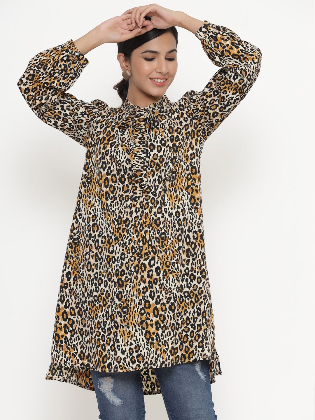 

Readiprint Fashions Multicoloured Animal Tie-Up Neck Regular Top, Multi