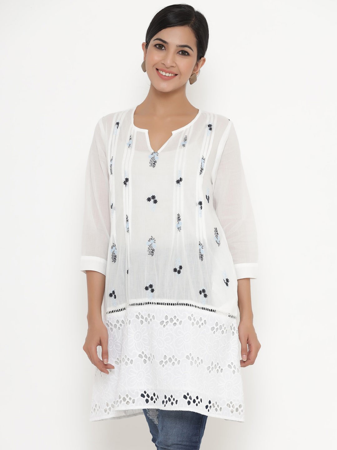 

Readiprint Fashions White Printed Regular Longline Top