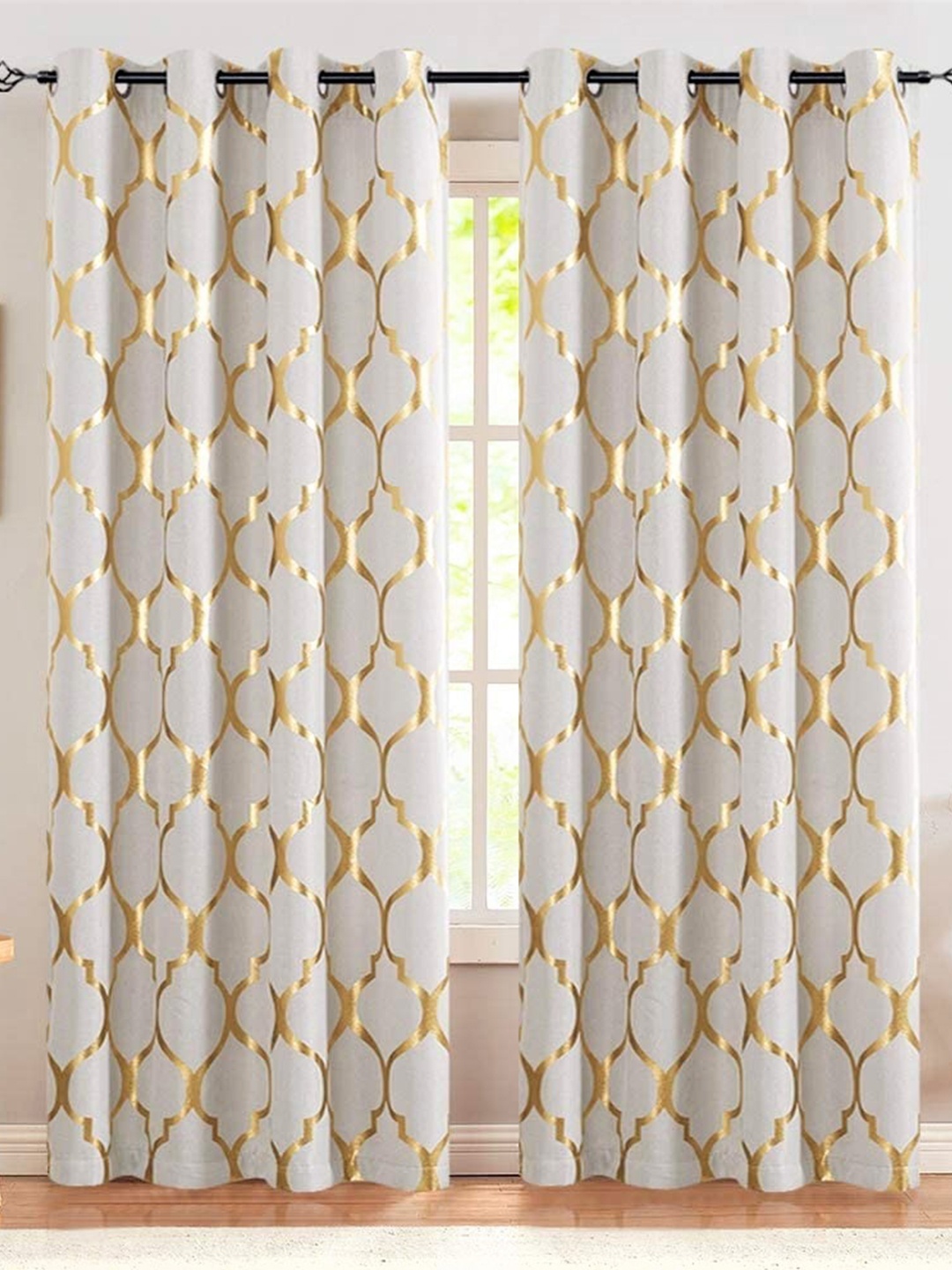 

URBAN SPACE White & Gold-Toned Set of 2 Quirky Long Door Curtain