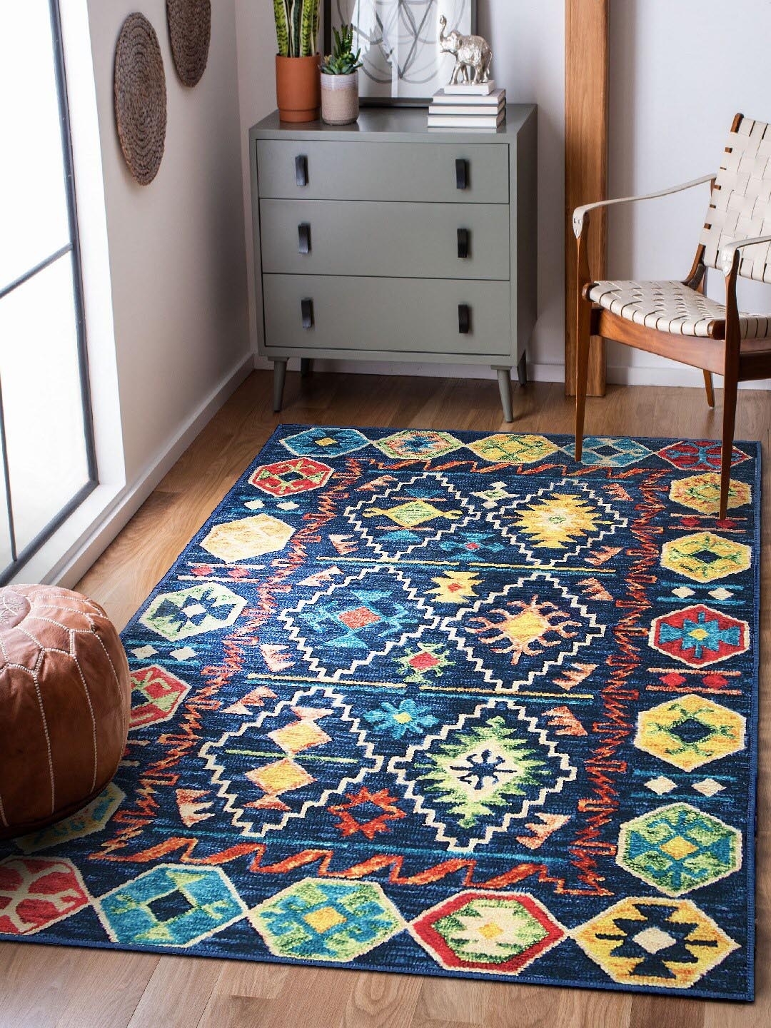 

Status Blue & Yellow Geometric Printed Vintage Anti-Skid Carpet