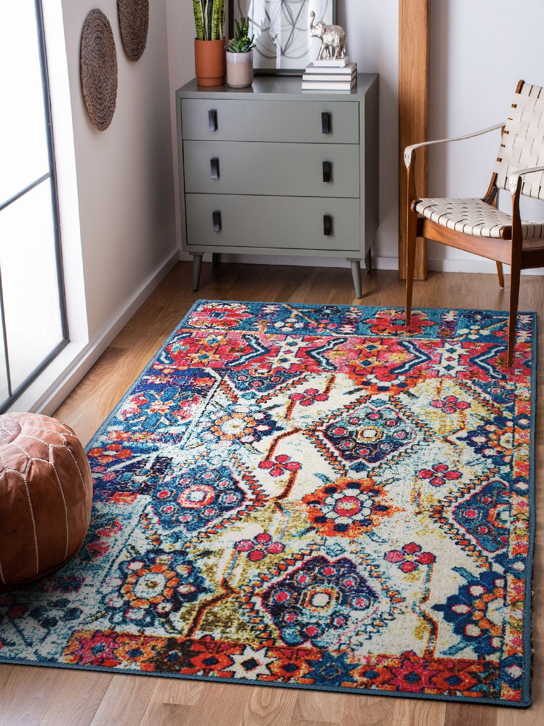 

Status Blue & Red Patterned Rectangular Anti-Skid Carpet