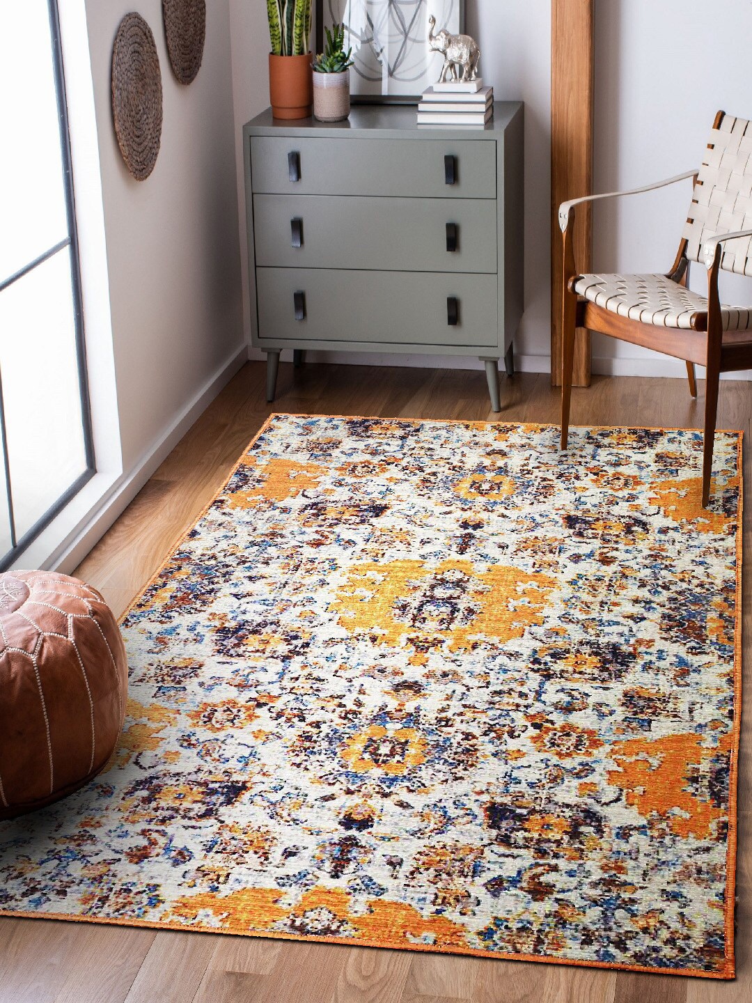 

Status White & Yellow Geometric Printed Vintage Anti-Skid Carpet