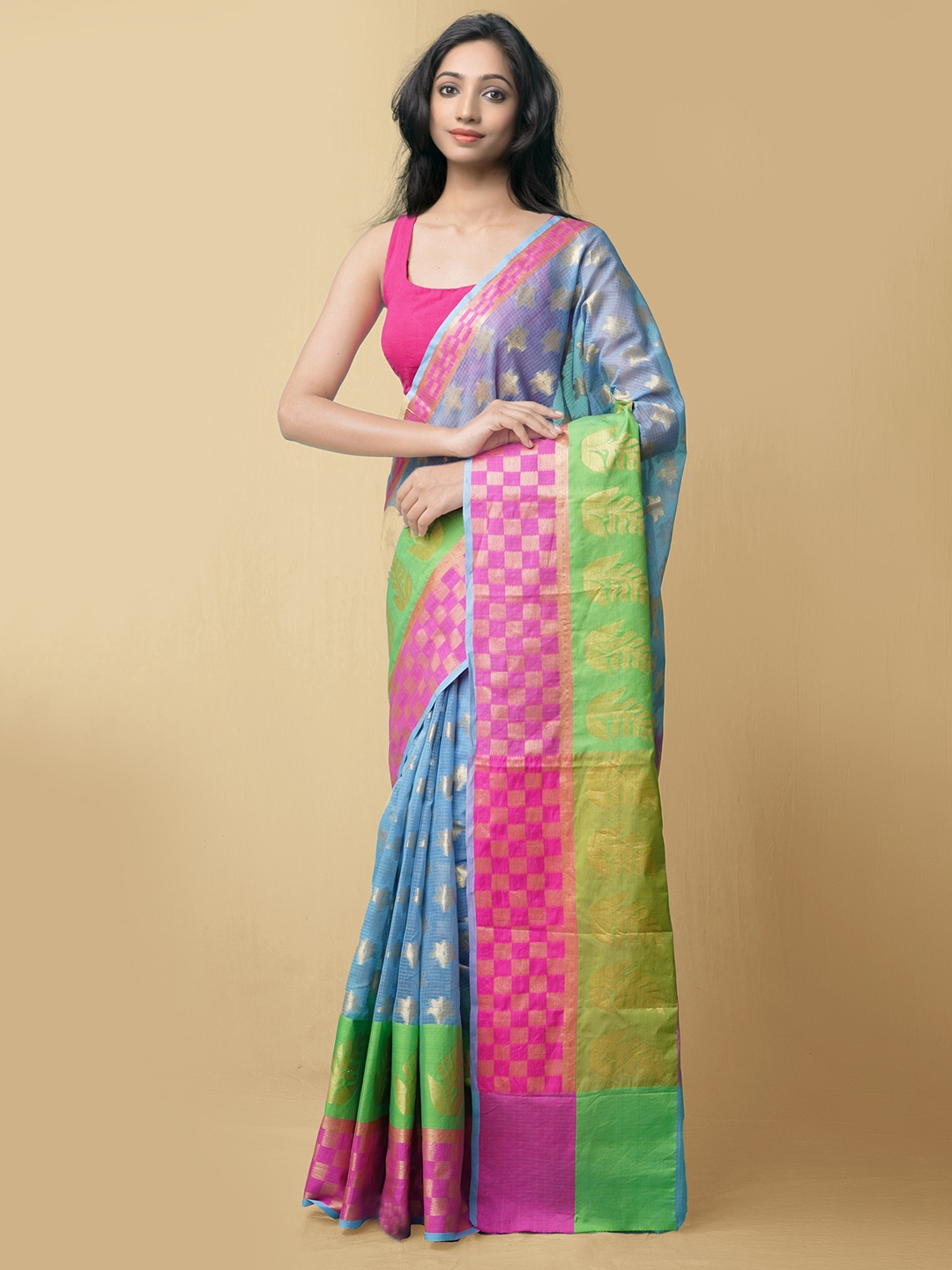 

Unnati Silks Women Blue Pure Kota Banarasi Saree